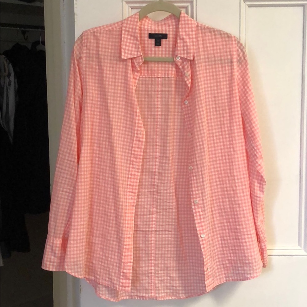jcrew salmon/pink and white gingham button-up